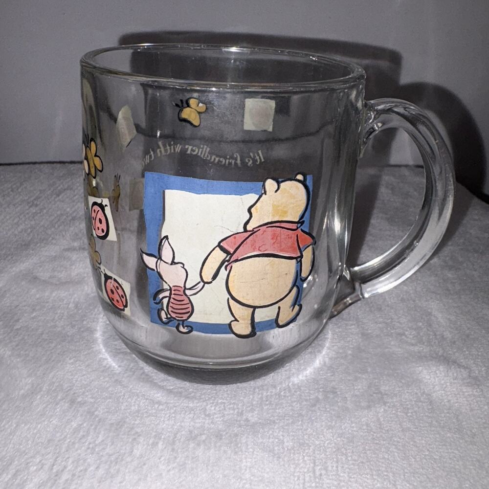 Disney Winnie The Pooh & Piglet Coffee Tea Glass Mug Cup Made In USA HTF